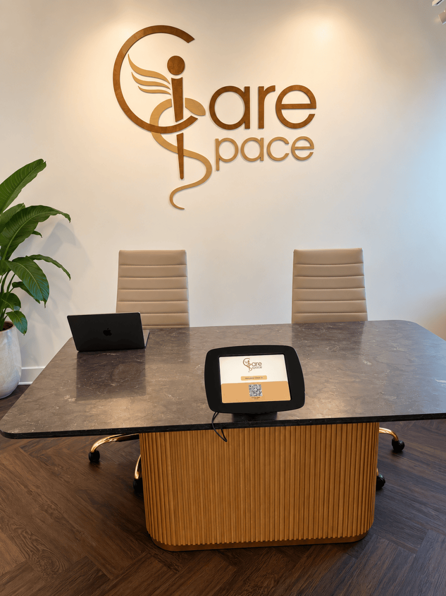 Front desk with check-in kiosk